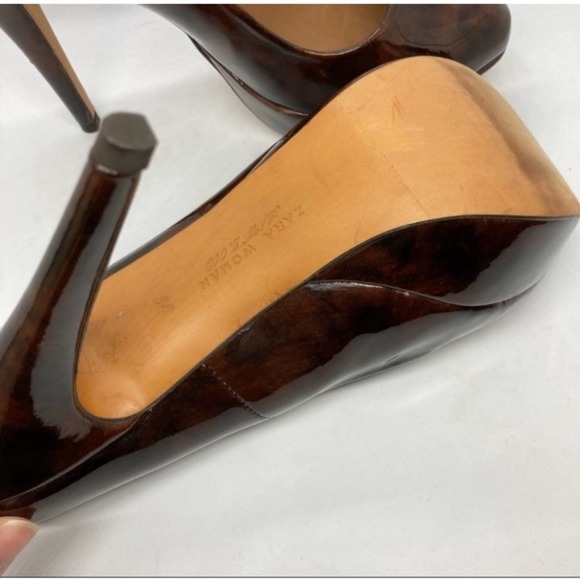 Zara Woman Brown Patent Leather High Heels Size 38/7.5 - Picture 5 of 8